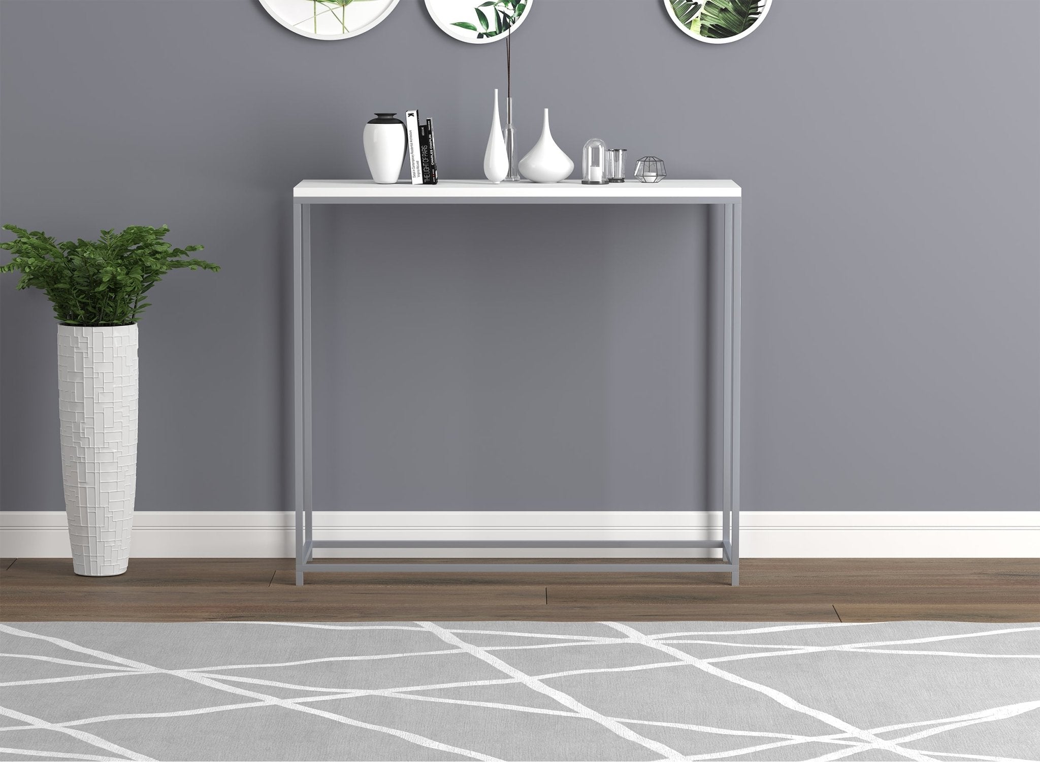 Console Sofa Table White Silver Metal Base 