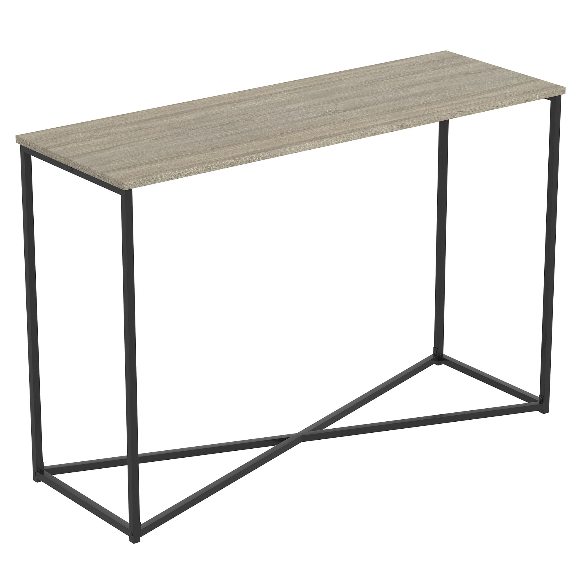 Console Sofa Table with Dark Taupe Top and Black Metal Base 