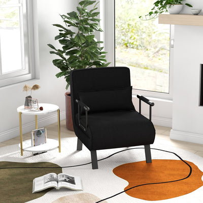 Folding 6 Position Convertible Sleeper Bed Armchair Lounge Couch with Pillow-BlackÂ 