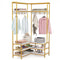 Corner Garment Rack with Open Shelves and 7 Hooks Shoe Bench-White