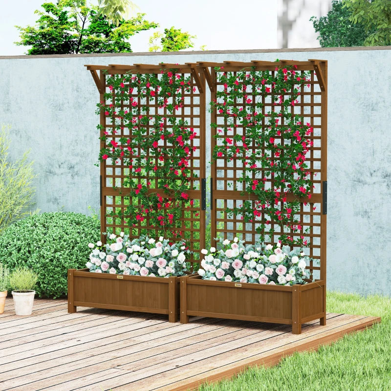 Wood Planter with Trellis for Vine Climbing, Raised Garden Bed, Privacy Screen for Backyard, Patio, Deck, Coffee