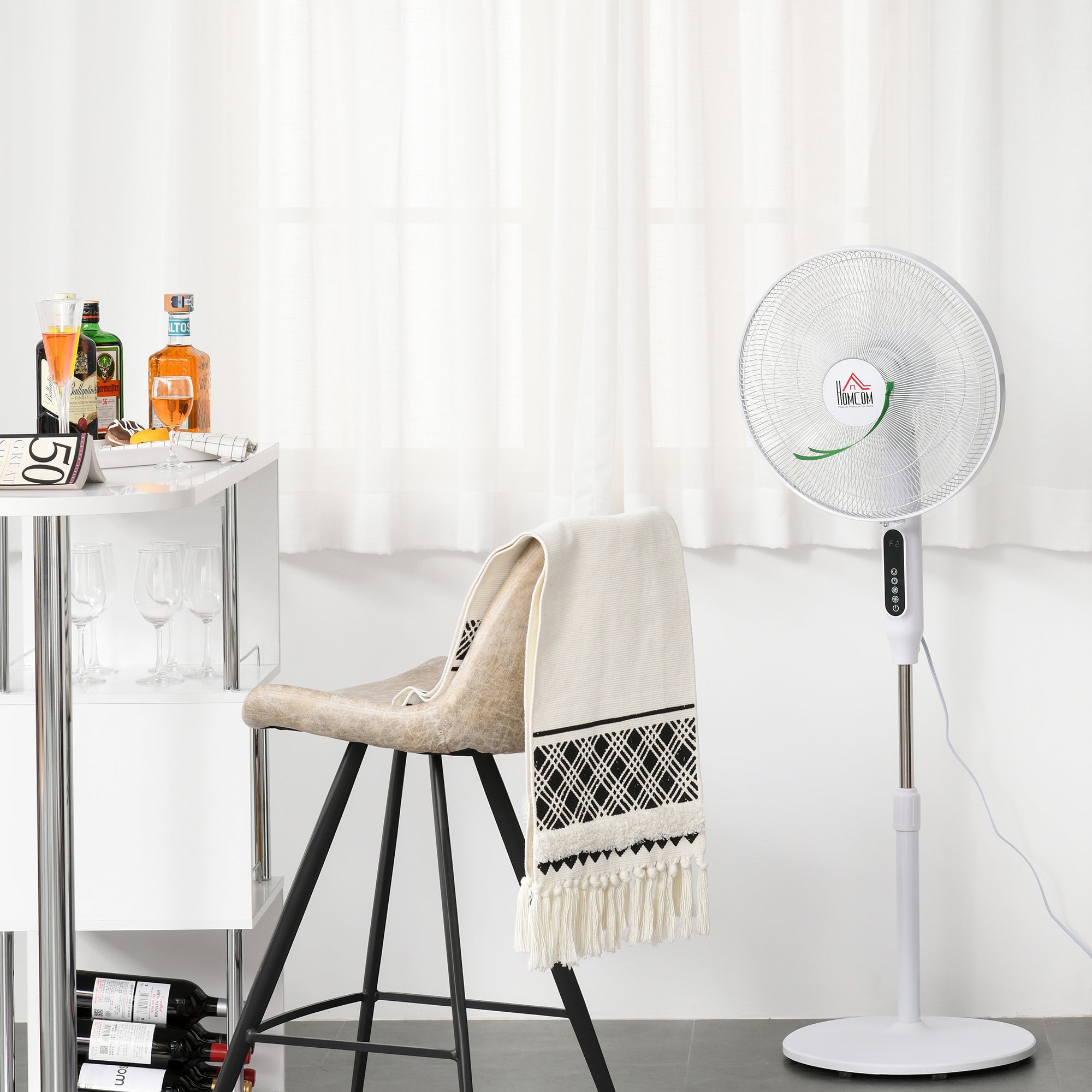 HOMCOM Standing Floor Fan with Remote Tall Pedestal Cooling Fan for Home Bedroom White 