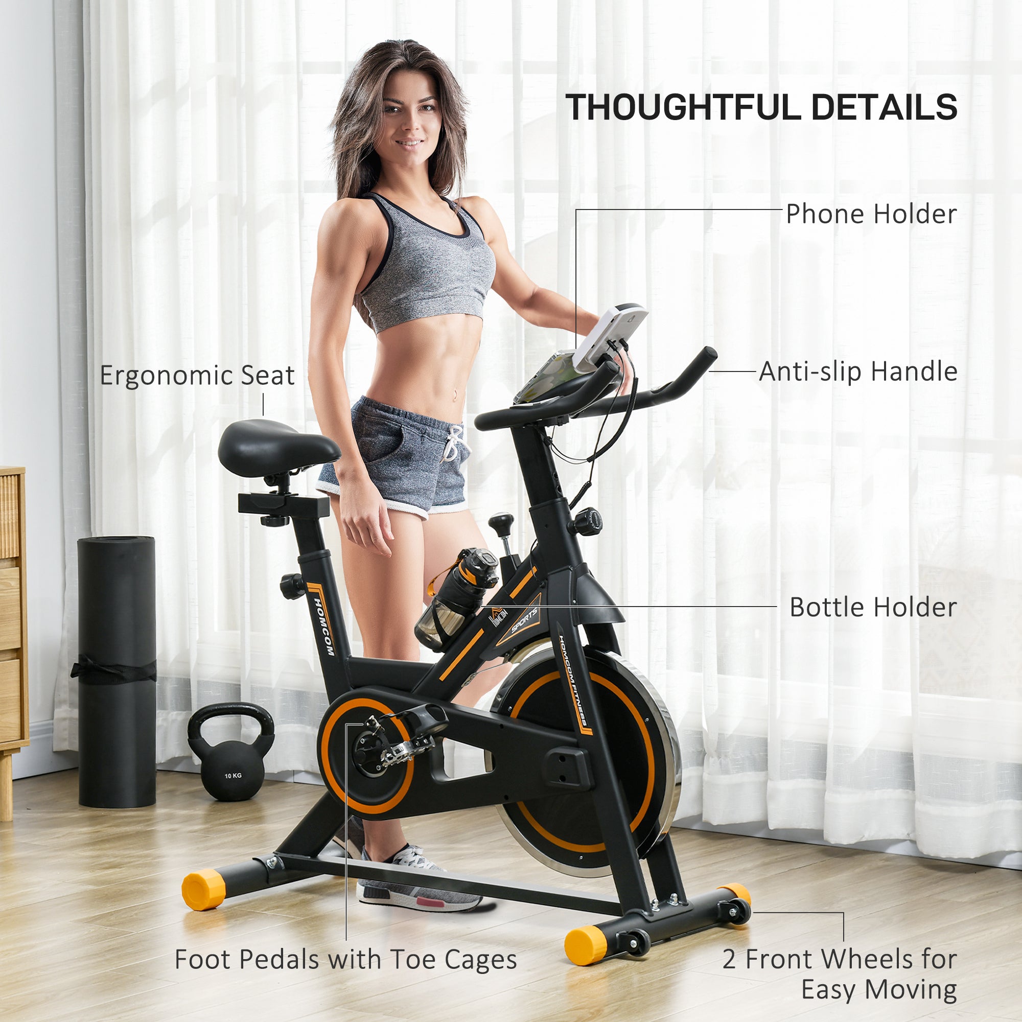 Soozier Upright Stationary Exercise Bike, Cardio Workout Training Bicycle w/ Adjustable Resistance LCD Monitor, Orange 
