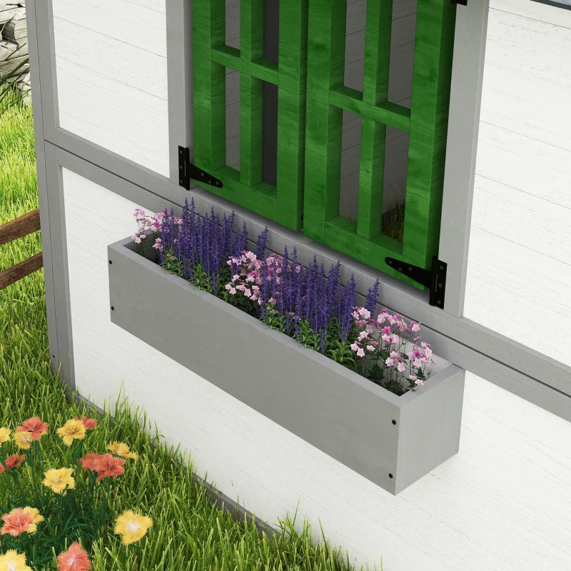 Wooden Playhouse for Kids Outdoor with Door, Windows, Planter Pots and Boxes for Toddlers 3-8 Years, White