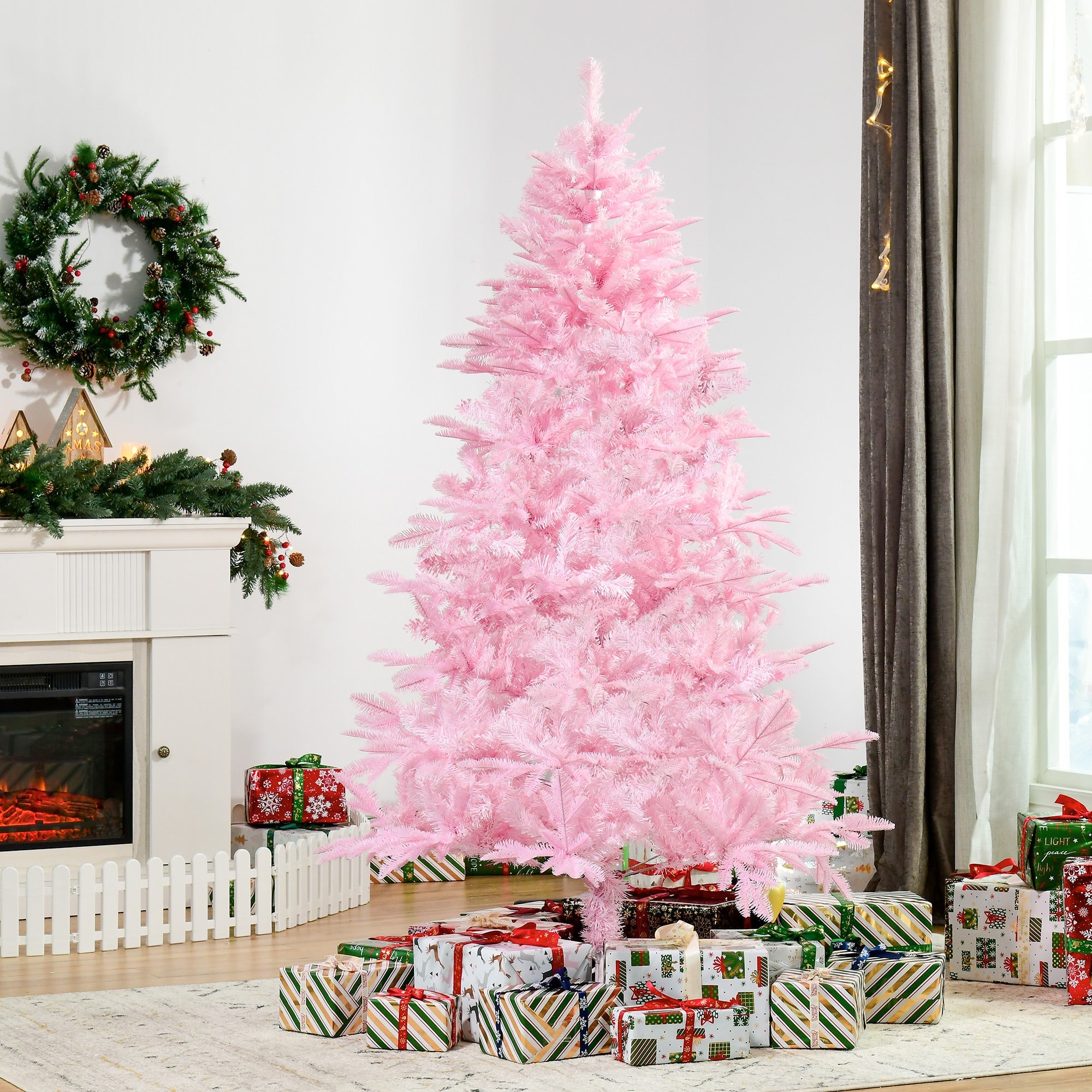 HOMCOM 6FT Artificial Christmas Tree Holiday Xmas Holiday Tree Decoration with Automatic Open for Home Party, Pink 