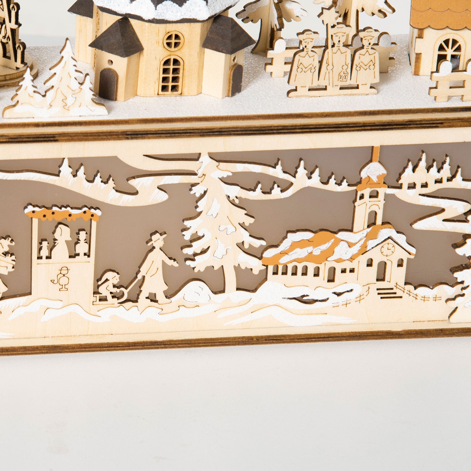 HOMCOM Desktop Christmas Decoration, Christmas Village Houses with Church, Windmill Battery Operated, Natural Wood 