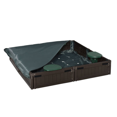 Outsunny Shaded Sandbox: Childrens Outdoor Sandbox with Shade Canopy, Bottom Liner, Durable Play Area for Ages 3-12, Backyard Brown 