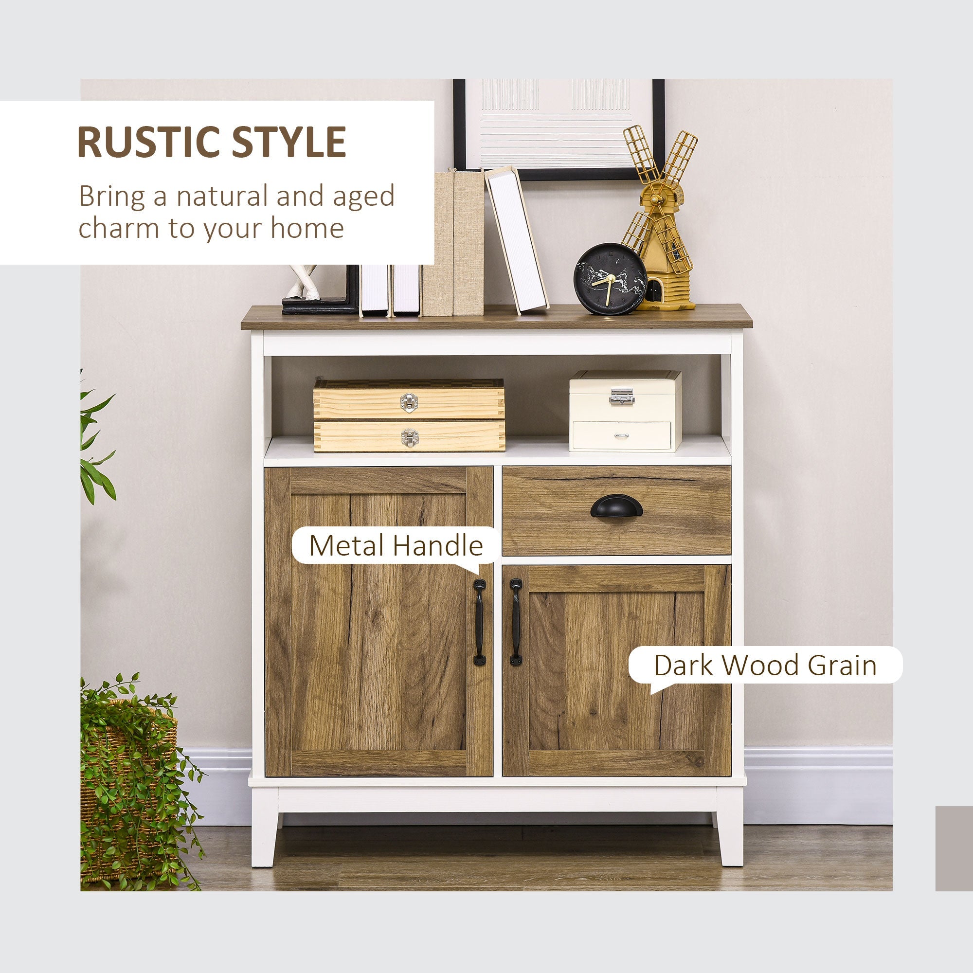 HOMCOM Storage Cabinet, Freestanding Sideboards and Buffets with Doors, Drawer for Dining Room, Living Room, Bedroom 