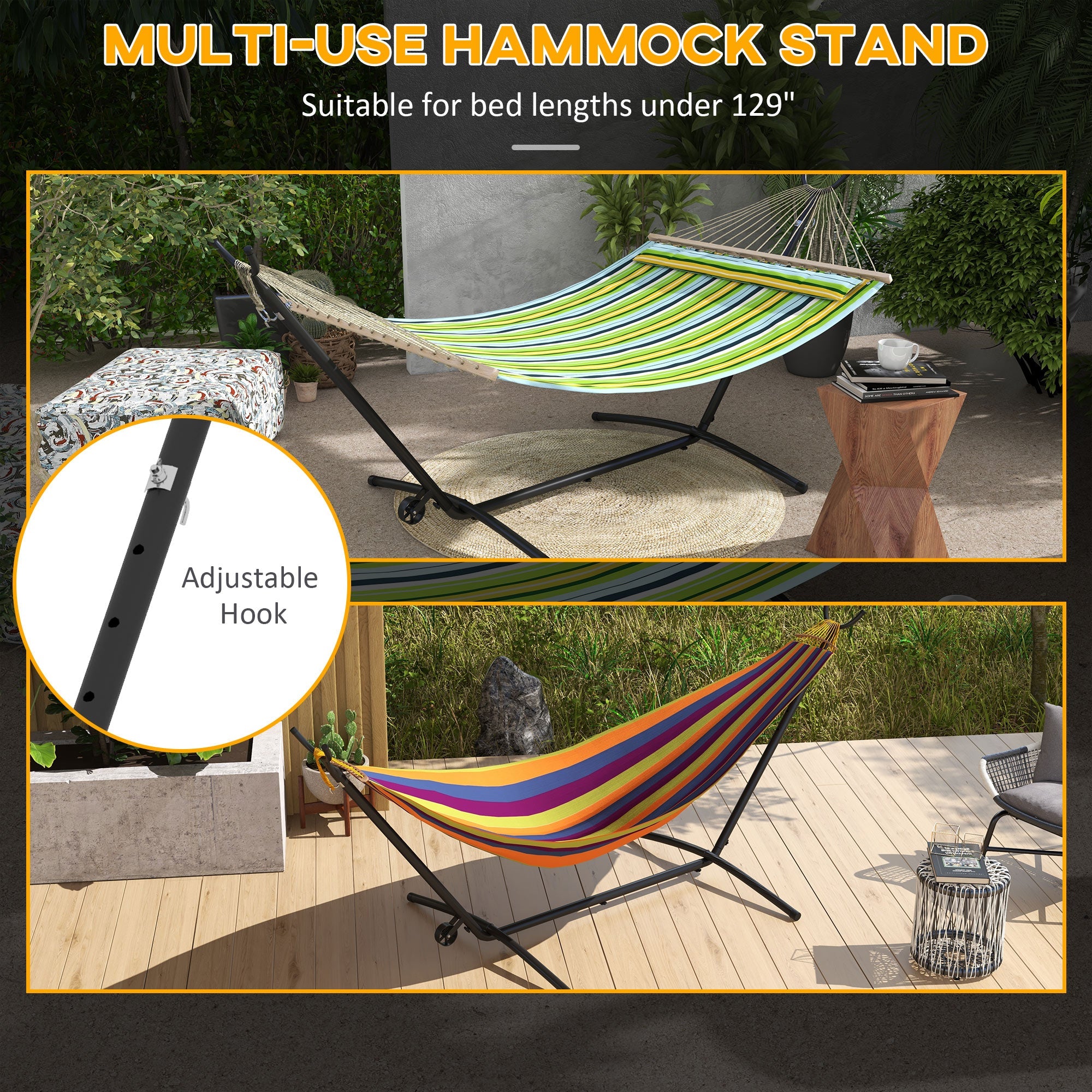 Outsunny 9.5ft Hammock Stand Only Adjustable for String Brazilian Flat-style Hammocks Black 