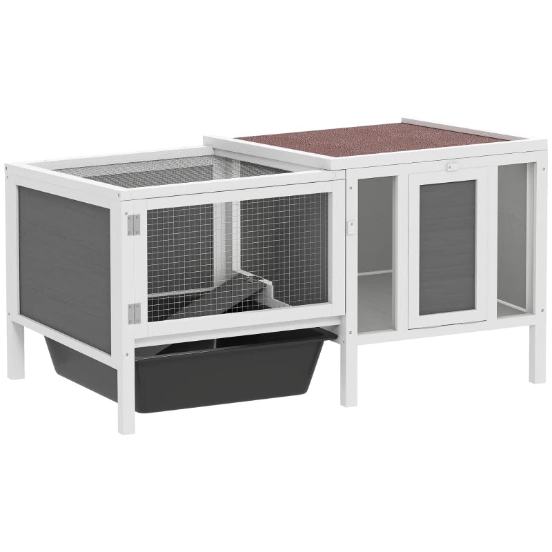 Rabbit Hutch, Wooden Guinea Pig Cage with Run, Openable Top, Pull Out Tray and Ramp, Water-Resistant Roof, Grey