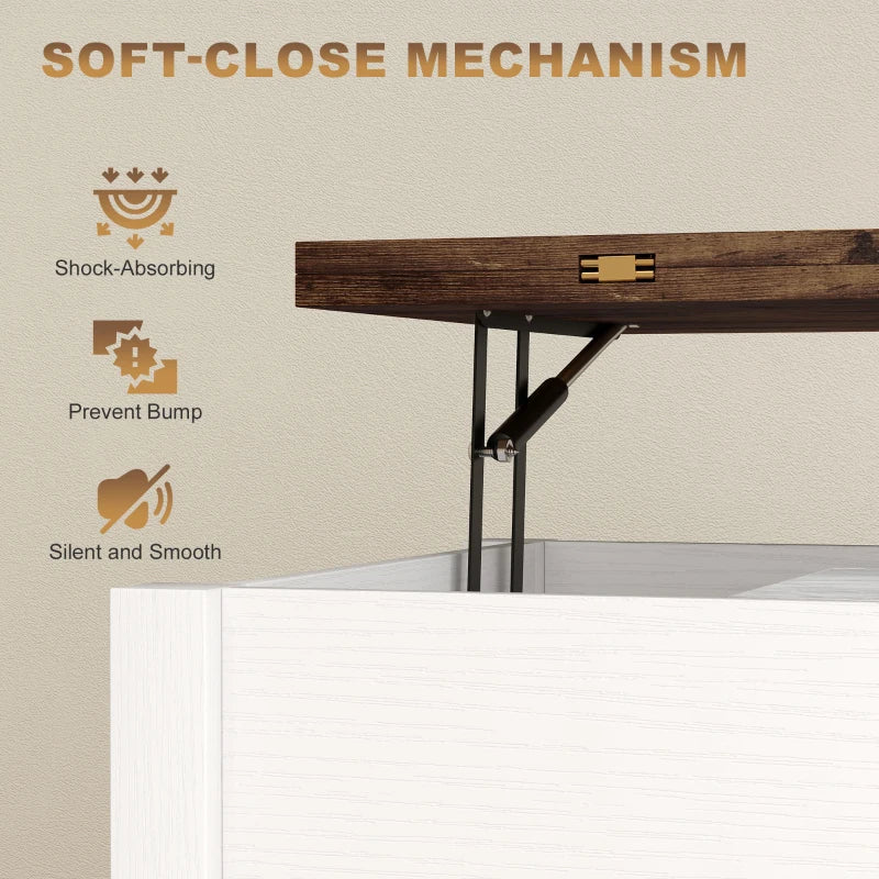 Lift Top Coffee Table, Center Table with 3 Hidden Compartments, 2 Fabric Drawers, Expandable Top and Charging Station