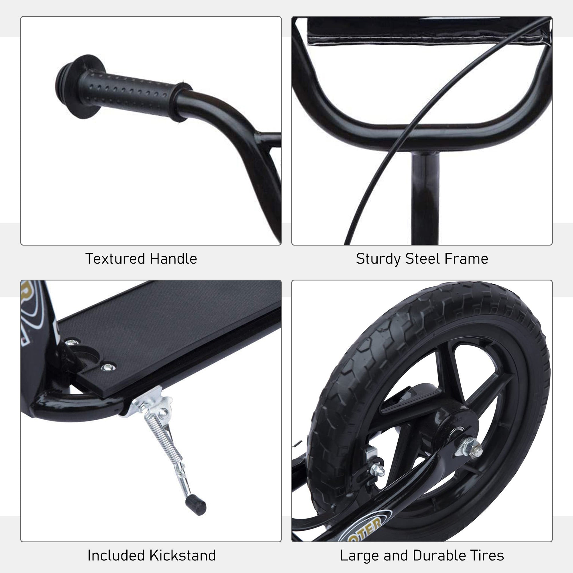 HOMCOM Street Cruiser: Kids Scooter Street Bike with 12" Tire for Ages 5+, Ride-On Toy, Black Finish 