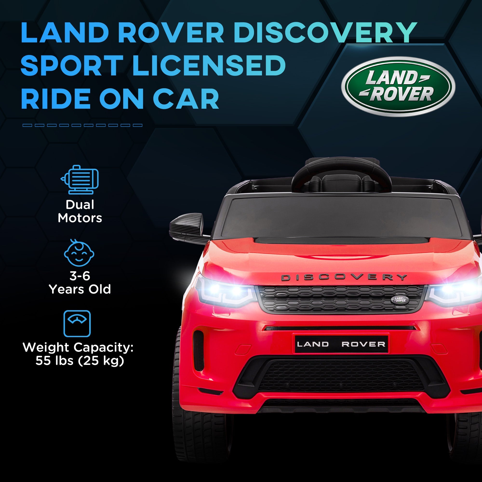 Qaba Land Rover Discovery Sport Licensed 12V Ride on Car w/ Remote, Soft Start, LED Lights, Music Horn, Red 