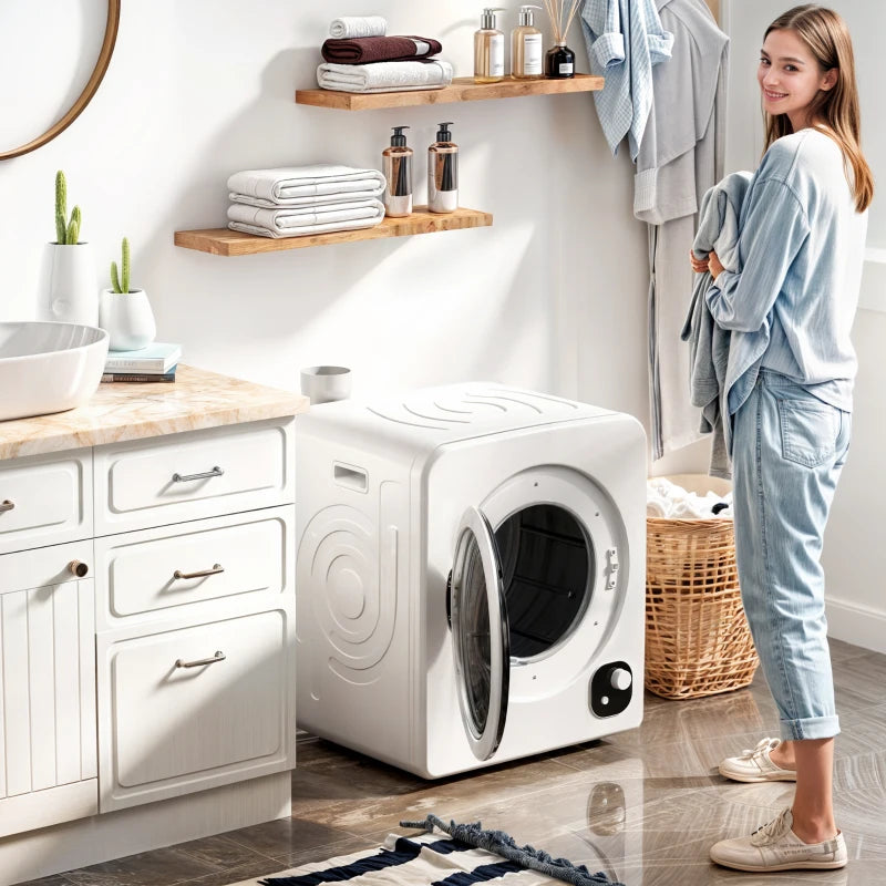 Compact Laundry Dryer, 1300W Portable Clothes Dryer with 4 Drying Modes, Stainless Steel Tub, White