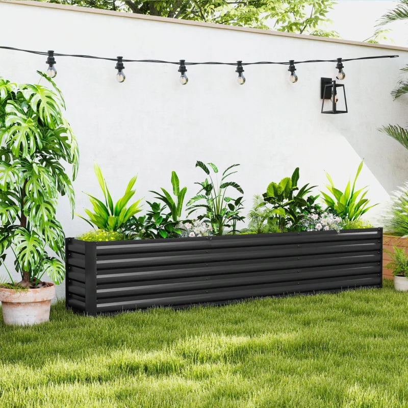 8 x 1.3 x 1.5ft Galvanized Raised Garden Bed, Reinforced Outdoor Planter Box with Open Bottom, Dark Grey