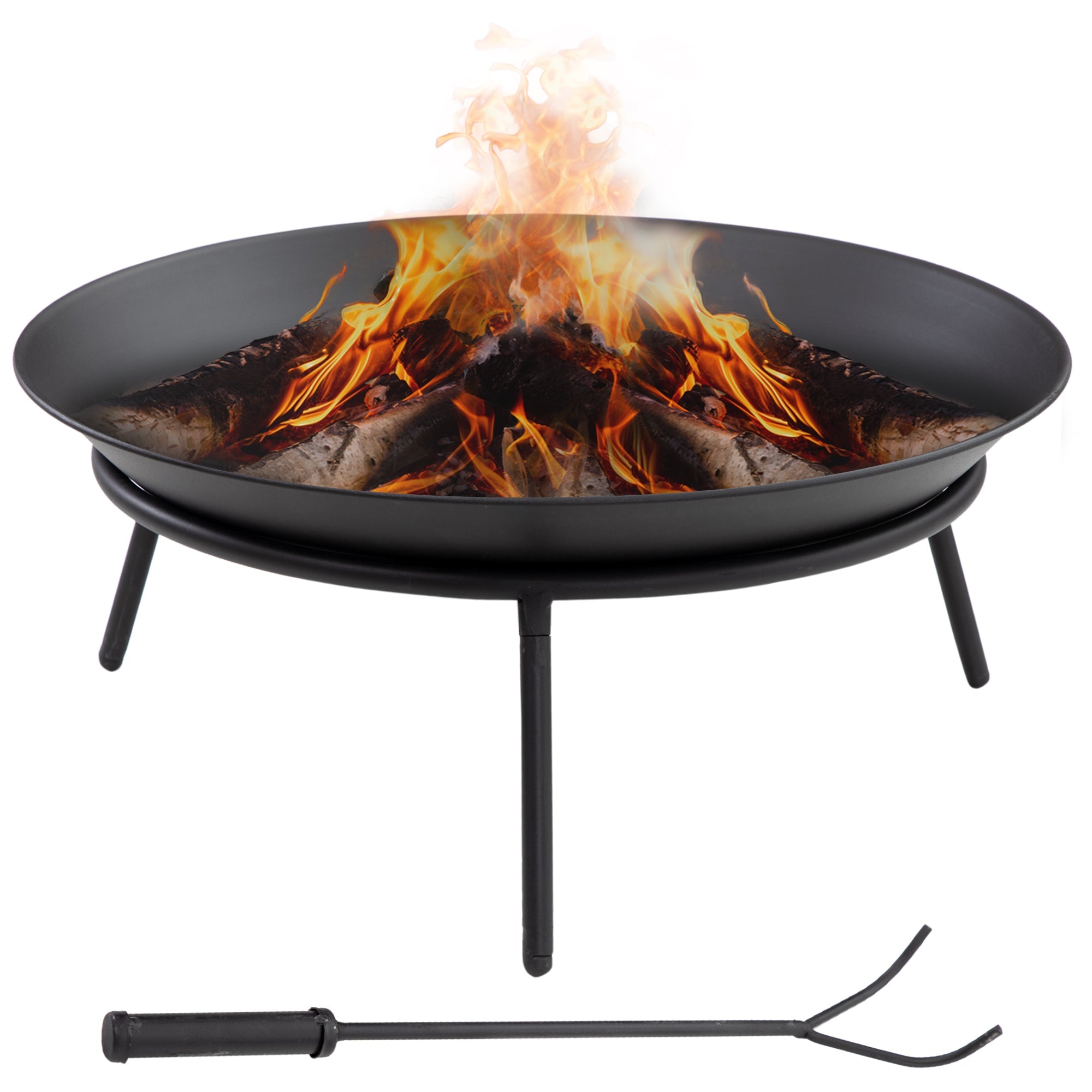 Outsunny Fire Pit with Poker, Garden Fire Brazier Patio Heater Log Wood Burner for Outdoor Camping Bonfire, Black 