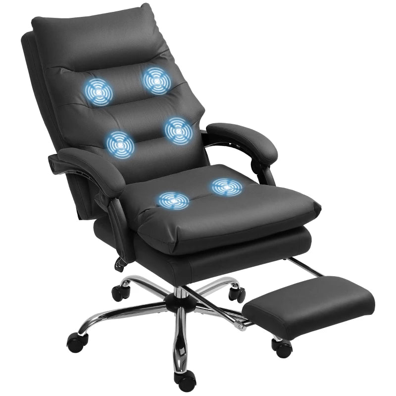 Executive Office Chair with 6-Point Massage, Microfibre Reclining Computer Chair with Footrest, Black