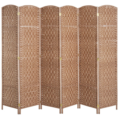 HOMCOM Farmhouse Chic Room Divider: 6-Panel Folding Wooden Frame Partition for Bedroom Spaces, Natural Finish 