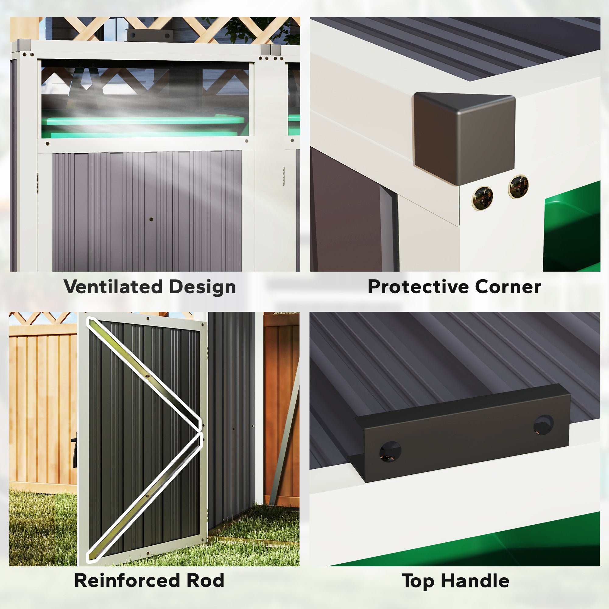 Outsunny Double Garbage Bin Shed, Lockable Outdoor Storage Shed with Openable Lid, Galvanized Frame for Garden Patio, Dark Grey 