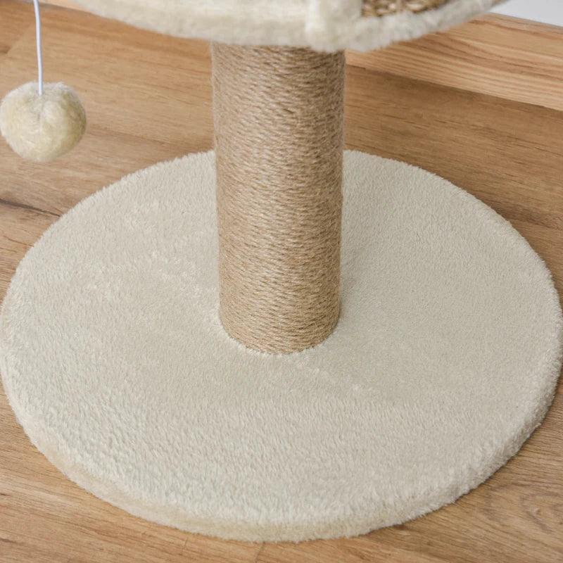 Cat Tree with Scratching Post, Toy Ball, Perch, Small Cat Tower for Indoor Cats - 16" x 16" x 19", Beige