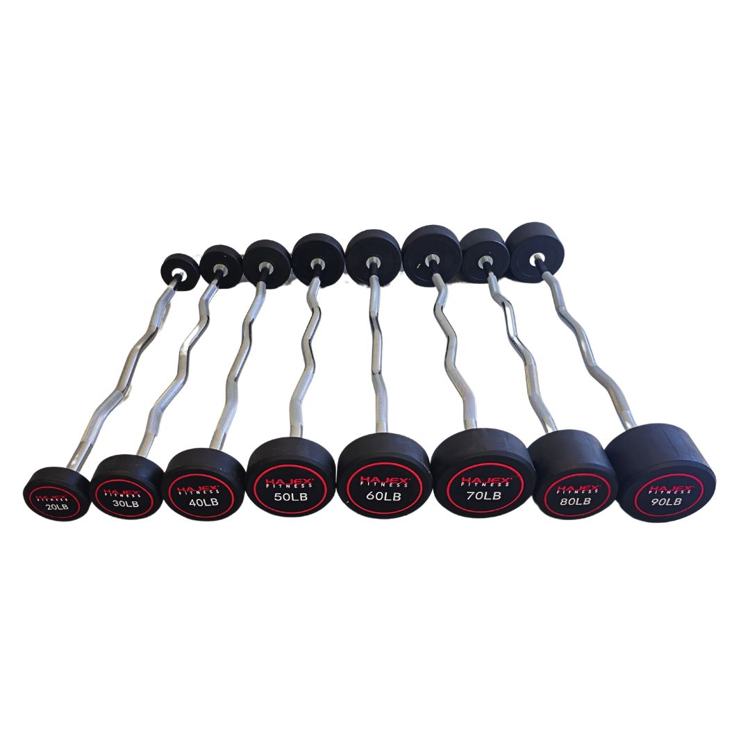 Straight and EZ Curl Fixed Weight Barbell Sets - 20 to 100 LB 