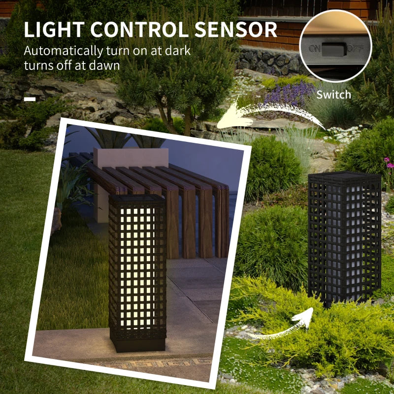 Wicker Solar Outdoor Lamp, Decorative Floor Lamp with Auto On/Off LED Lights, IP44 for Patio, Porch, Pathway, Black