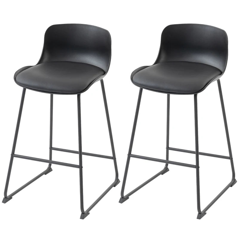 Modern Bar Stools Set of 2, PU Leather Barstools, Counter Height Kitchen Chairs for Breakfast Bars, Dining Room, Black