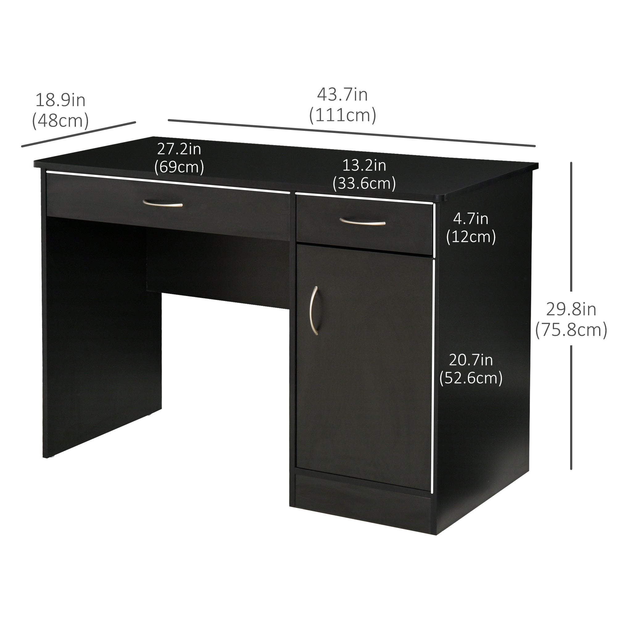 HOMCOM Computer Desk with Drawers Cabinet Adjustable Shelf Home Office Bedroom Compact Workstation Space Saving Design Black 