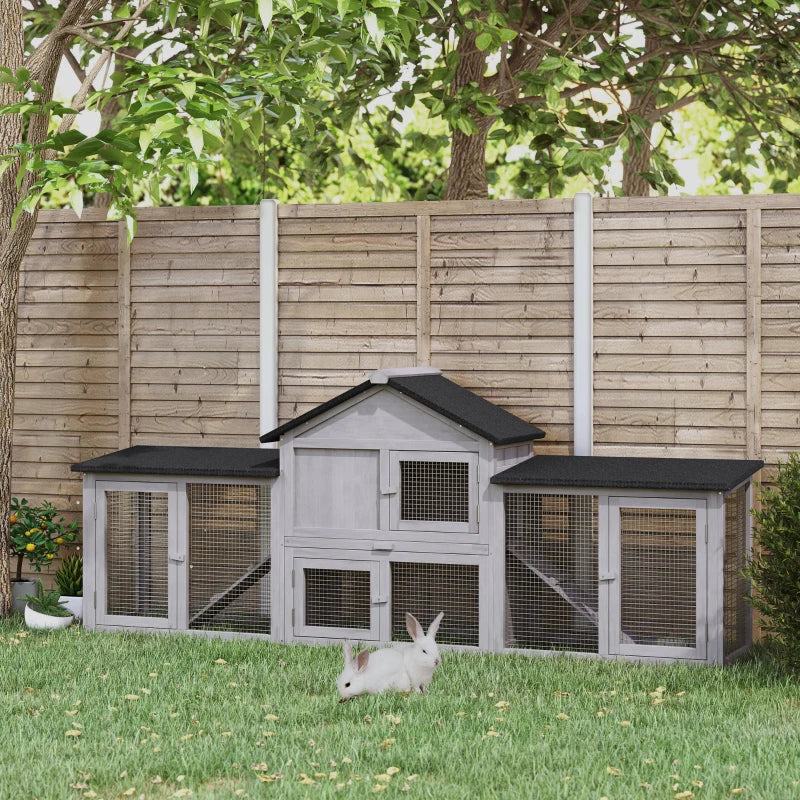 Large Rabbit Hutch Wood Bunny Cage Outdoor Guinea Pig House with Double Runs Slide Out Tray Ramps