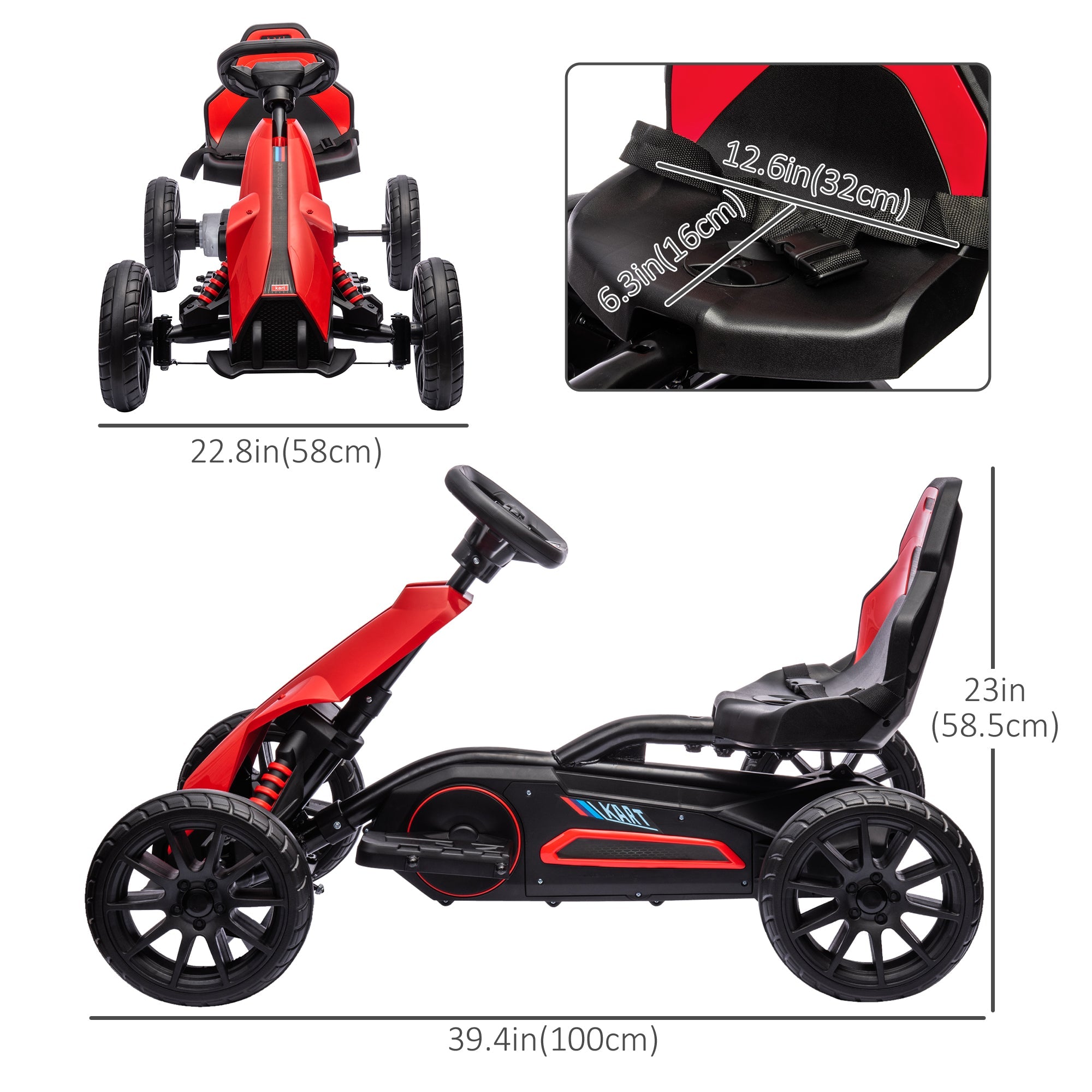 Aosom 12V Kids Electric Go Kart Racer Outdoor Car Forward Backward Adjustable Speed Red for Ages 3-8 