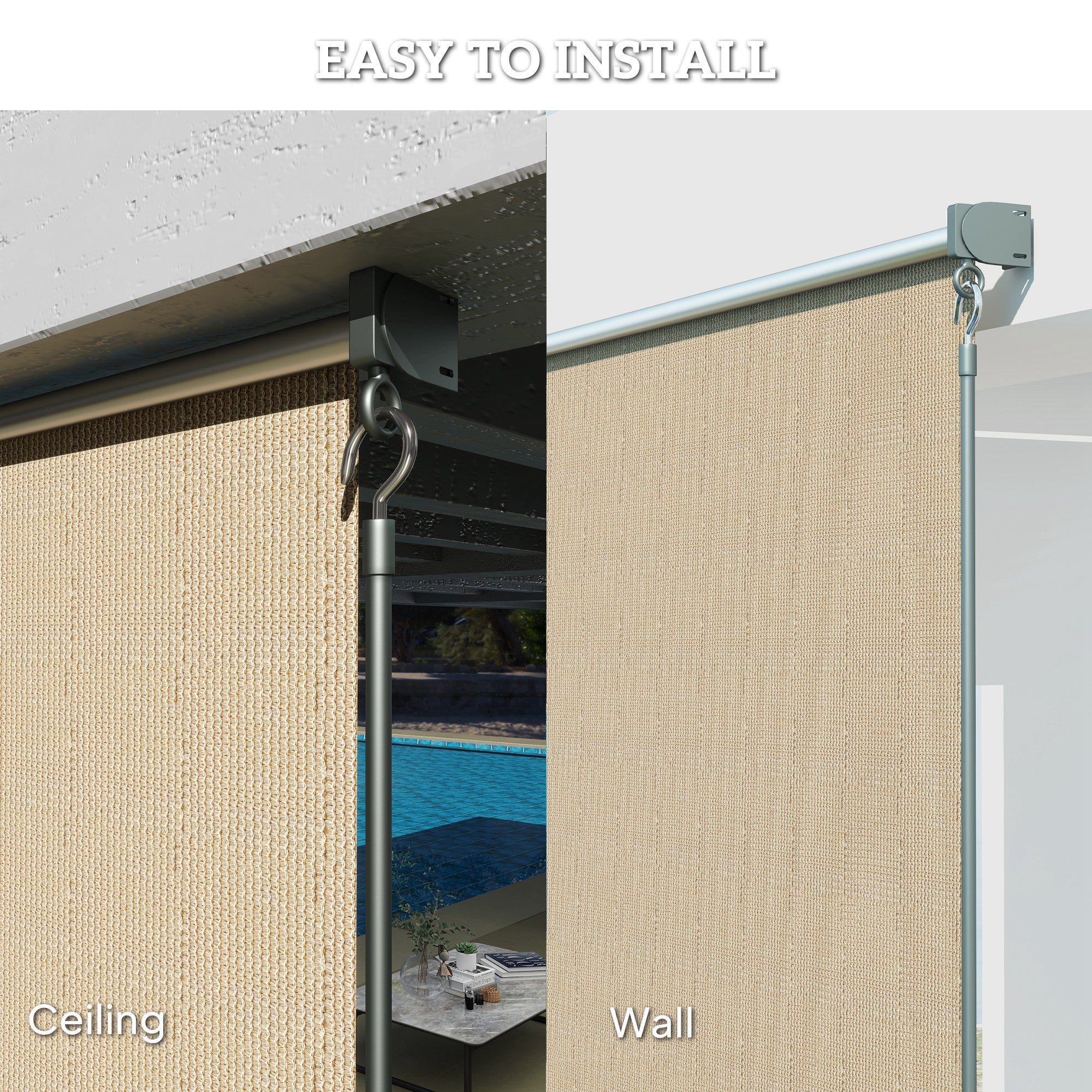 Outsunny 8' x 6' Patio Door Blinds, Outdoor Roller Shades, Cordless Roll Up Shade for Porch Gazebo, Beige 
