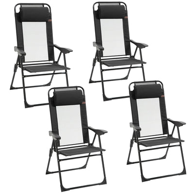 Outsunny Set of 4 Portable Folding Recliner Outdoor Patio Chaise Lounge Chair with Adjustable Backrest, Black 