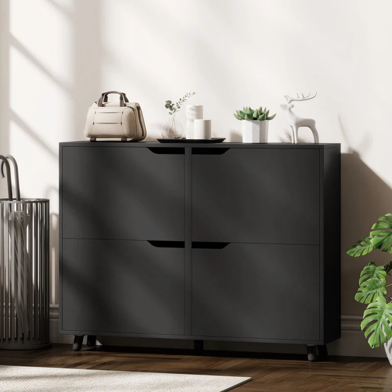 Narrow Shoe Cabinet, Shoe Storage Cabinet with 4 Flip Drawers and Adjustable Shelves for 16 Pairs of Shoes, Black