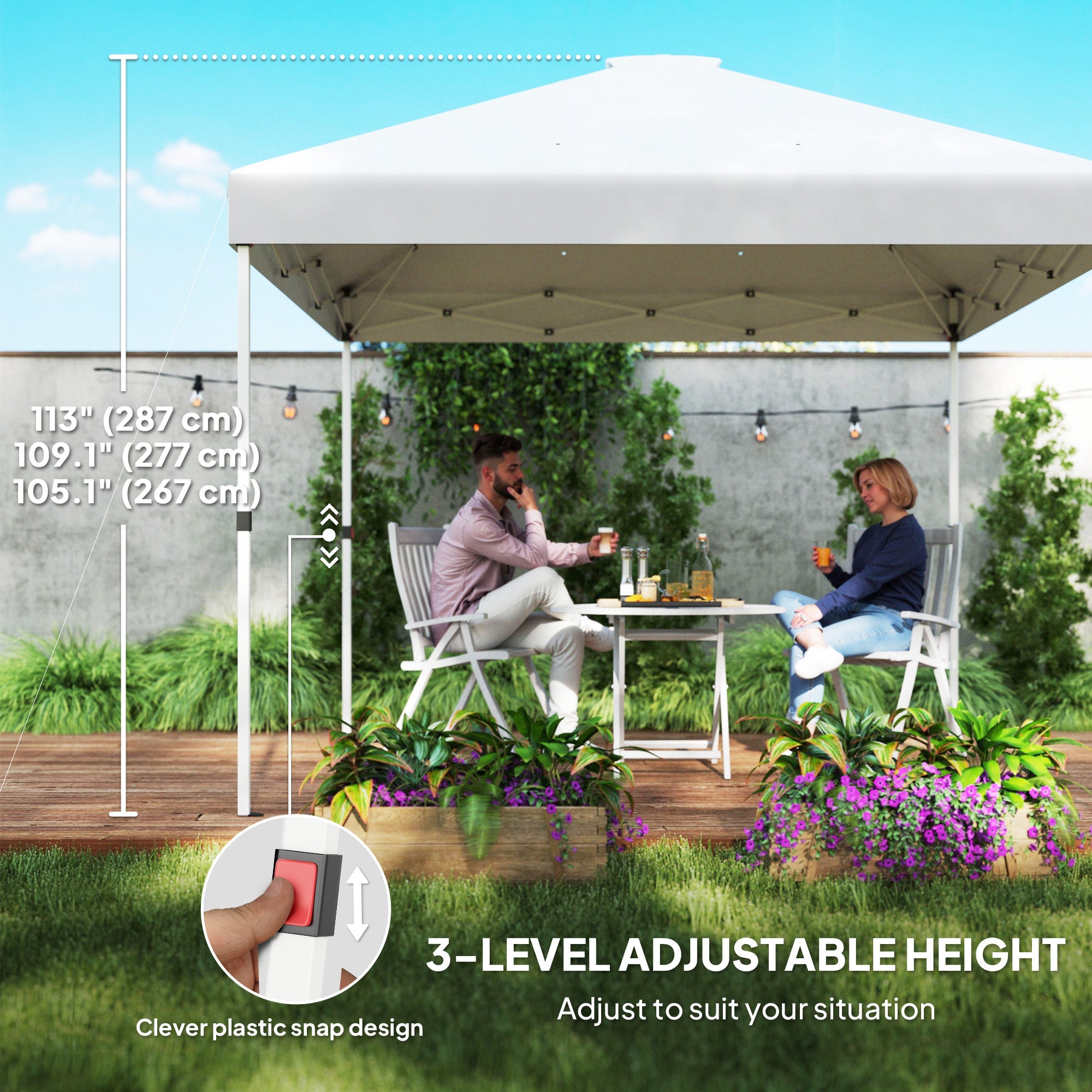 Outsunny 10' x 10' Pop Up Canopy Tent with 2 Half Sidewalls, UV50+ Height Adjustable Instant Sun Shelter, White 