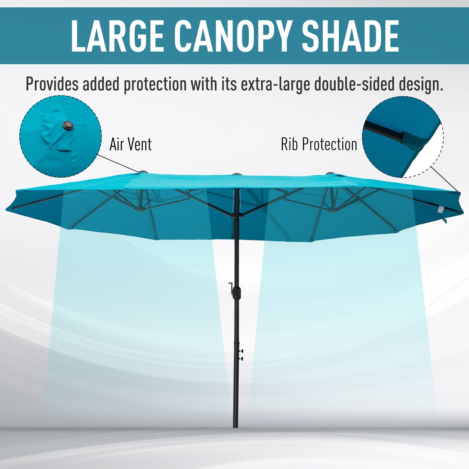 Outsunny 15' Double Canopy Patio Umbrella Sunshade Steel w Lift Crank Sky Blue 