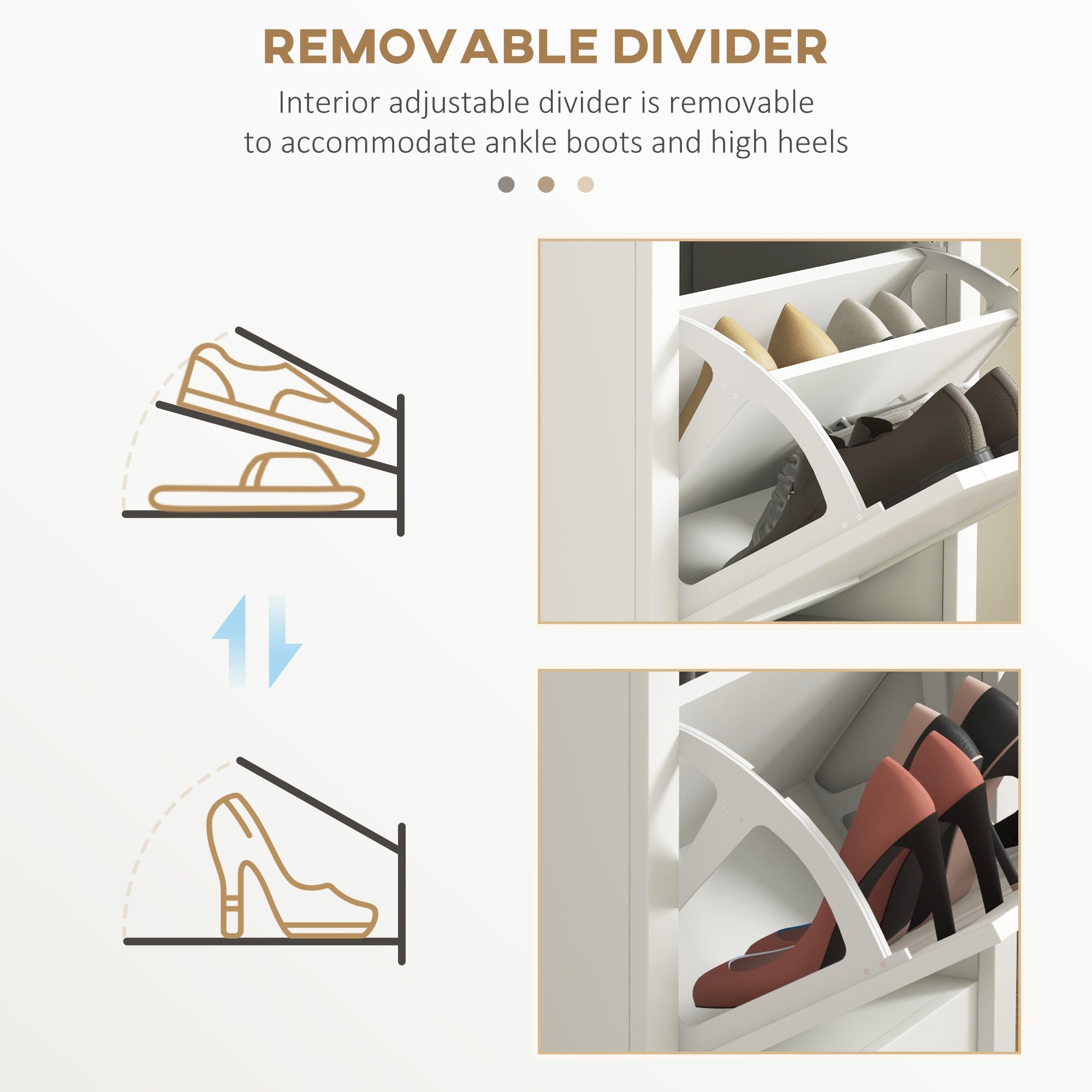 HOMCOM Shoe Rack Cabinet 10 Pairs Open Shelf 2 Drawers Space Efficient Hallway Entryway White 