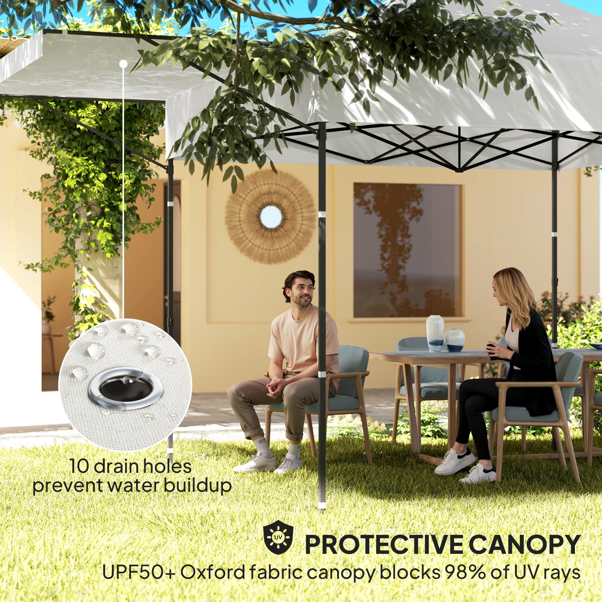 Outsunny 10' x 10' Pop Up Canopy Tent with Awning and Sidewalls, Instant Sun Shelter with Wheeled Bag and Sand Bags 
