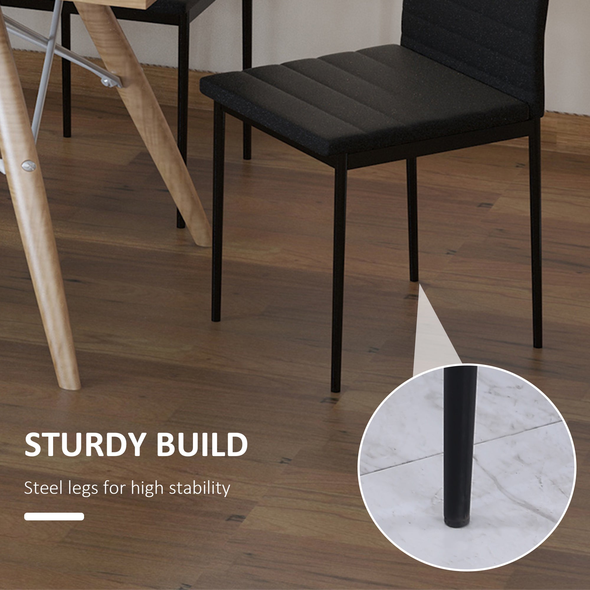 HOMCOM Dining Chairs - High Back Set of 4, Modern Upholstered in Linen Fabric with Metal Legs in Black 