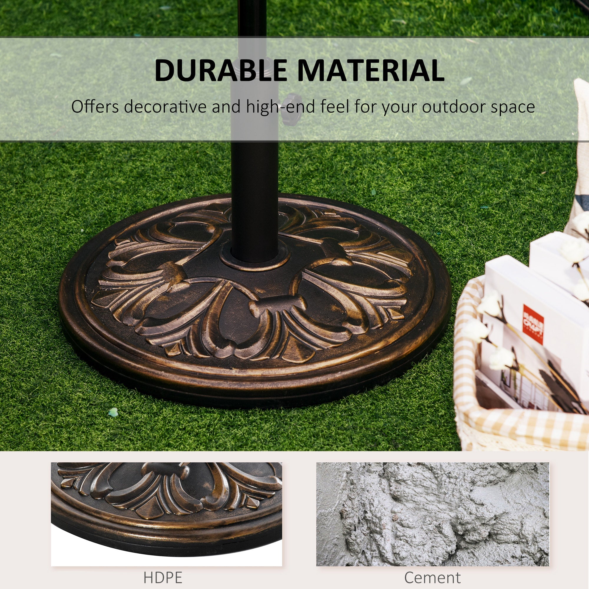Outsunny Umbrella Base: 29lb Heavy Duty Round Concrete Parasol Stand for Outdoor Patio Garden Bronze 