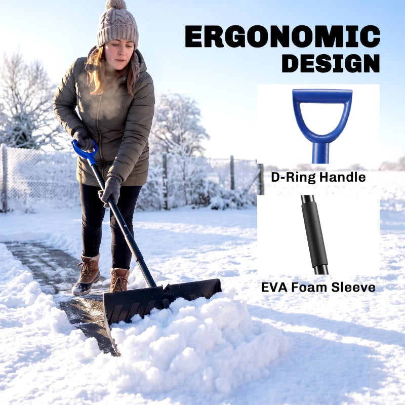 2-in-1 Snow Shovel & Ice Scraper, 22" Heavy-Duty Snow Pusher with Metal Wear Strip