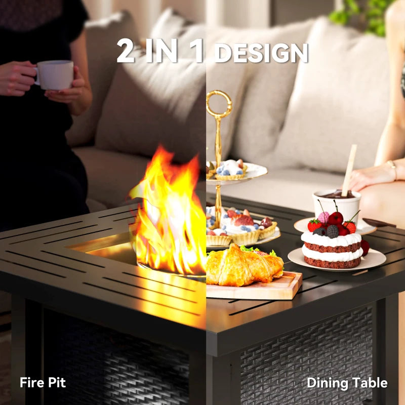 Square Gas Fire Pit Table, Smokeless Firepit with Cover, Black