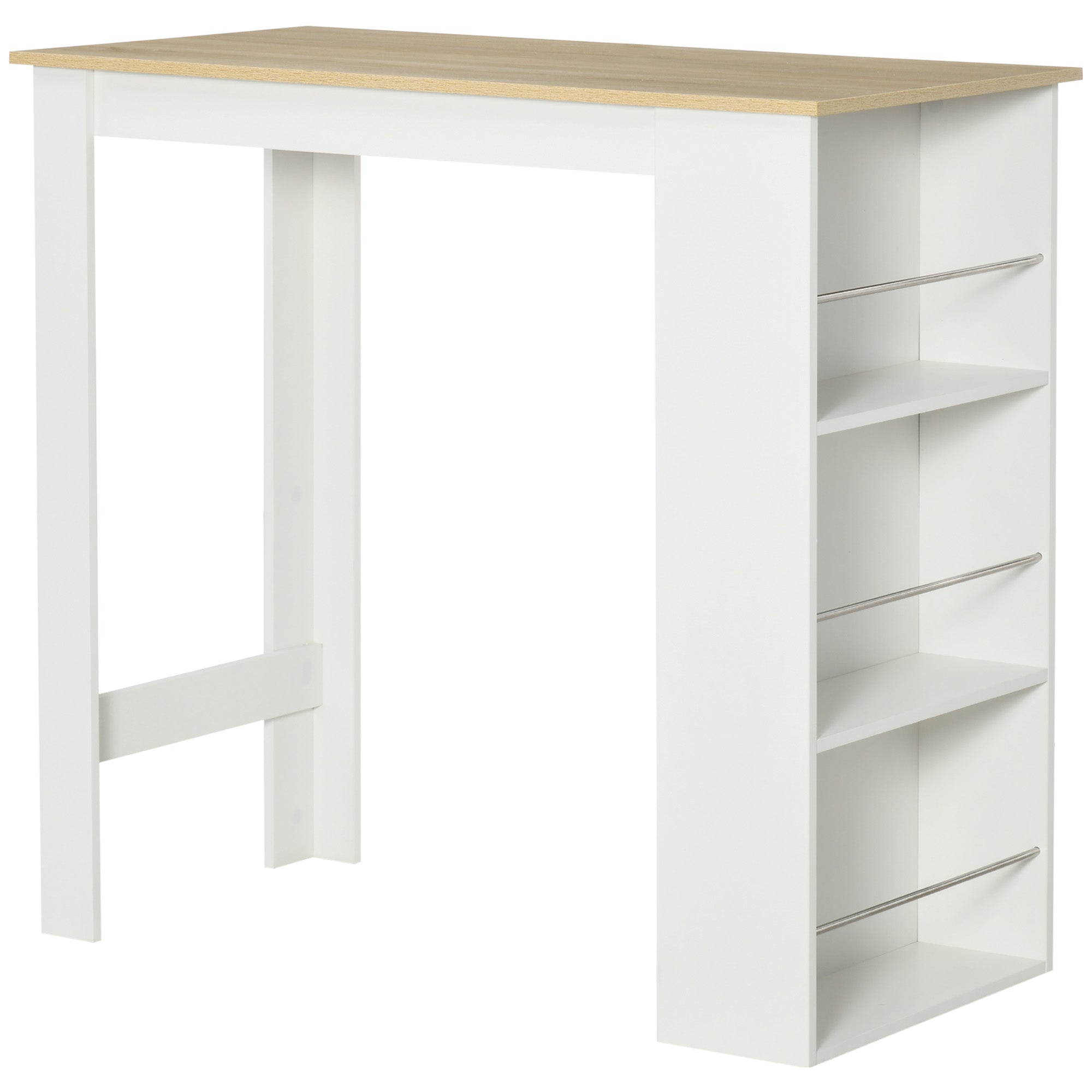 HOMCOM Bar Height Dining Table Modern with 3 Storage Shelves for Kitchen Dining Room Living Room White 