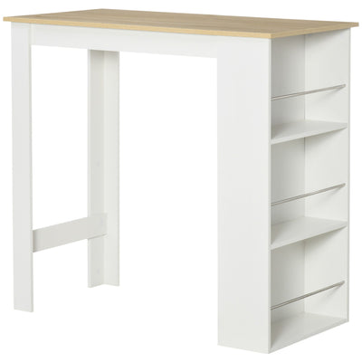 HOMCOM Bar Height Dining Table Modern with 3 Storage Shelves for Kitchen Dining Room Living Room White 