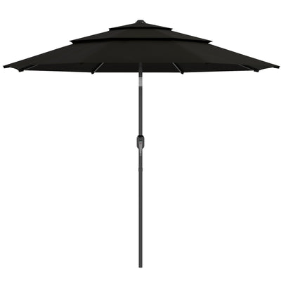 Outsunny 9FT Black Patio Umbrella 3 Tiers with Crank, Push Button Tilt for Outdoor Comfort on Deck, Backyard & Lawn - Find Shade 