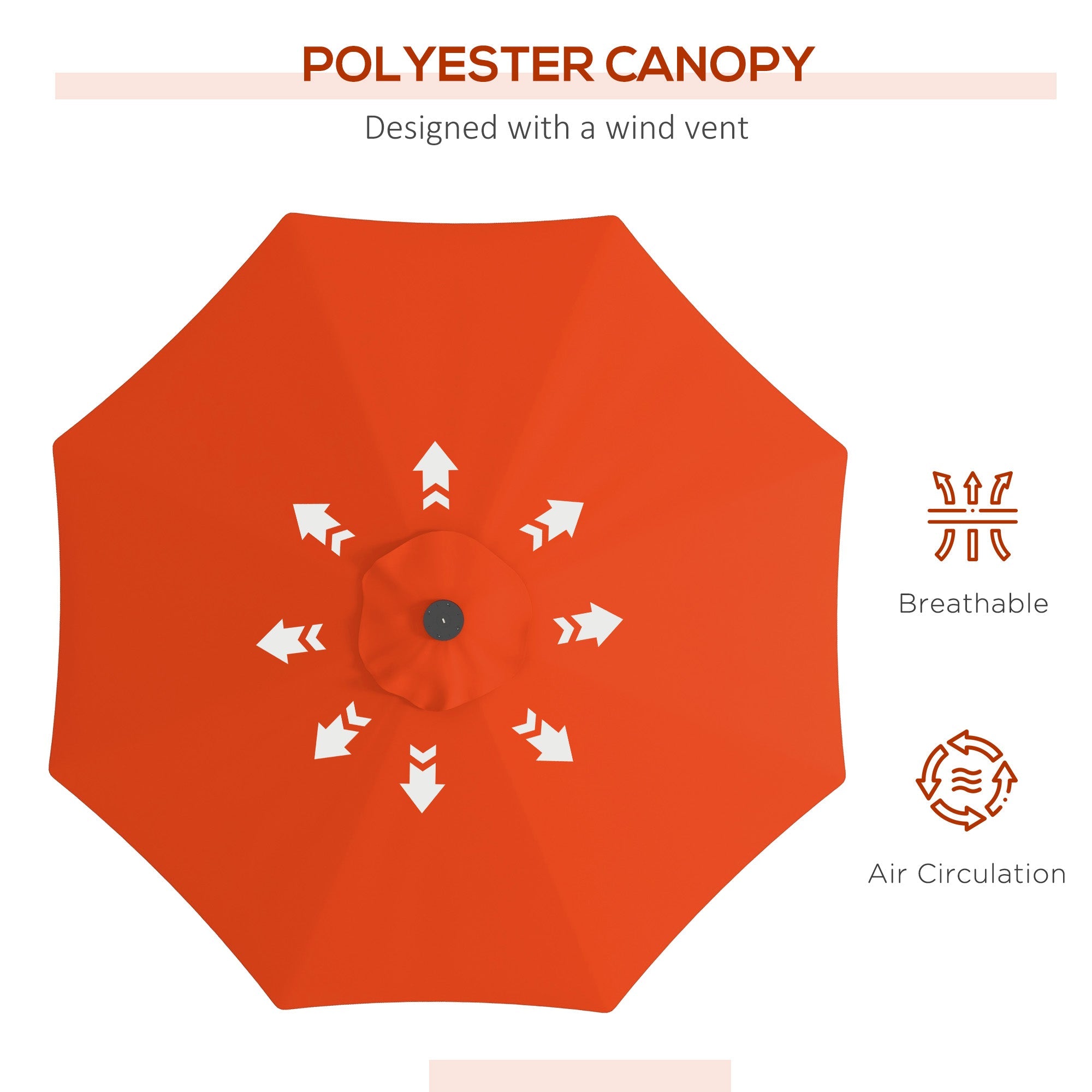 Outsunny 9ft Solar Patio Umbrella Outdoor Sunshade 24 LED Lights Tilt Canopy Orange 