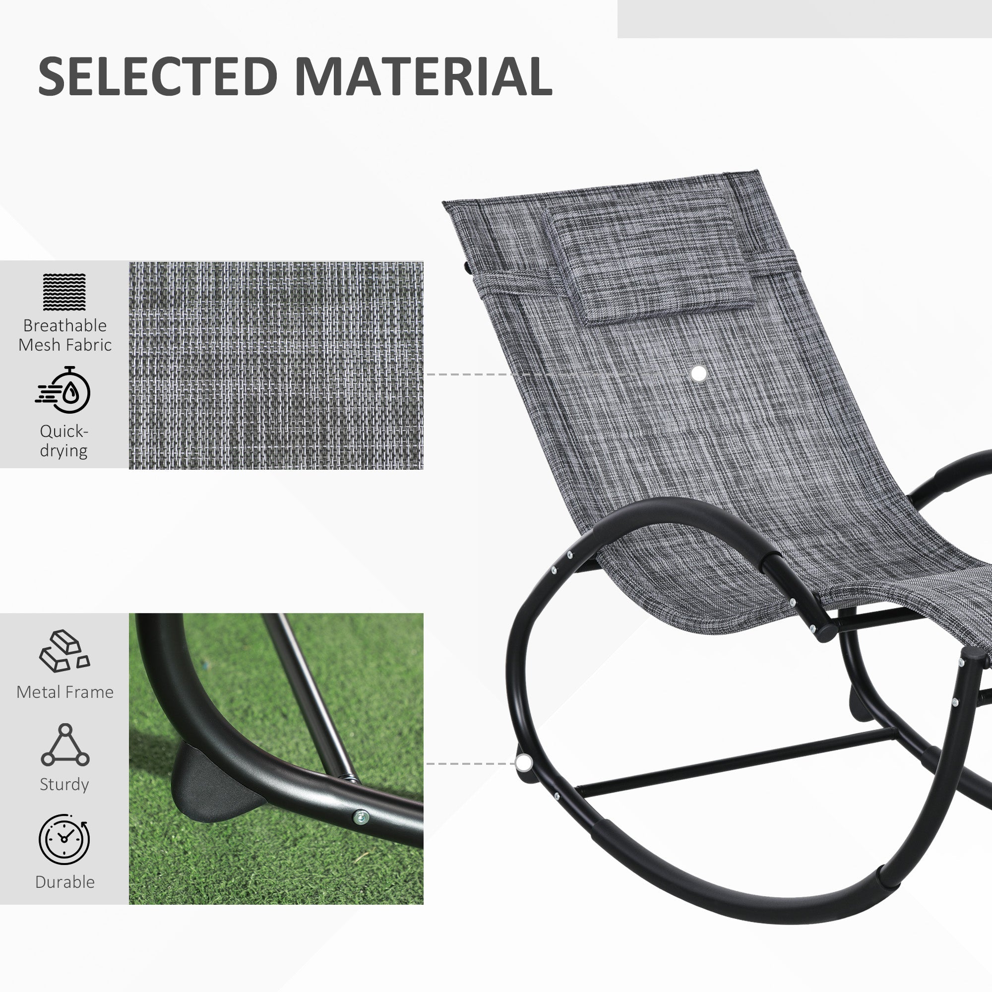 Outsunny Outdoor Rocking Chair, Patio Zero Gravity Rocker with Mesh Seat and Padded Pillow for Indoor, Garden, Grey 