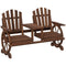 Wooden Outdoor Loveseat, Wagon Wheel Outdoor Bench with Table, Carbonized