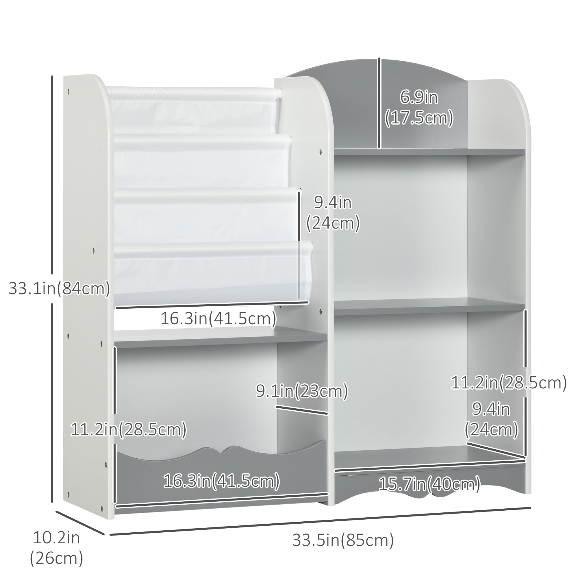 Qaba Kids Toy Storage Organizer Shelf Children Bookshelf for Bedroom Playroom Nursery Grey 