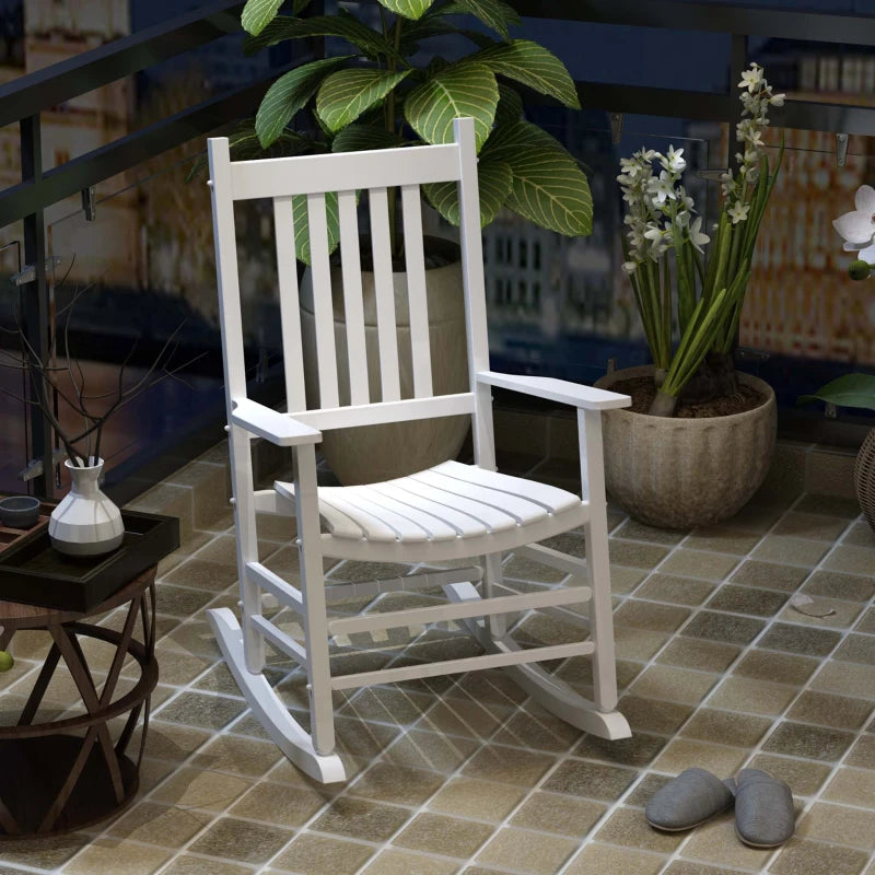 Wooden White Porch Rocking Chair Patio Rocking Single Leisure Reclining Seat Armchair