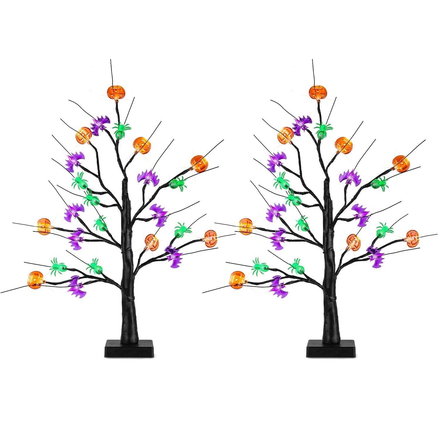 2Pack 1.97FT Lighted Halloween Trees Halloween Indoor Decorations Black Halloween Tree Lights With Timer Adjustable Twigs For Tabletop Party 